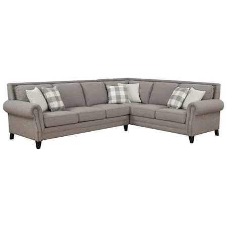 Traditional 2-Piece Sectional Sofa with 6 18" Accent Pillows and Nail head Trim